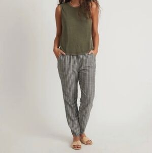 Marine Layer Olive Tank with Gray Pinstriped Trousers